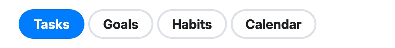 The “Tasks” tab switcher: Tasks, Goals, Habits, Calendar