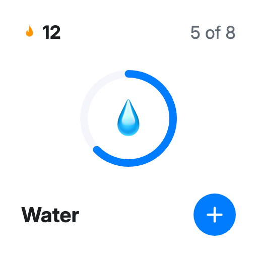 Pinned with the habit “Water”: 5 of 8, 12-day streak