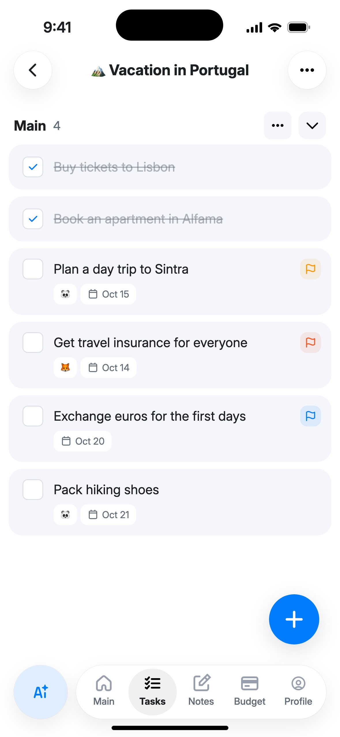 A shared list with tasks and authors’ emoji