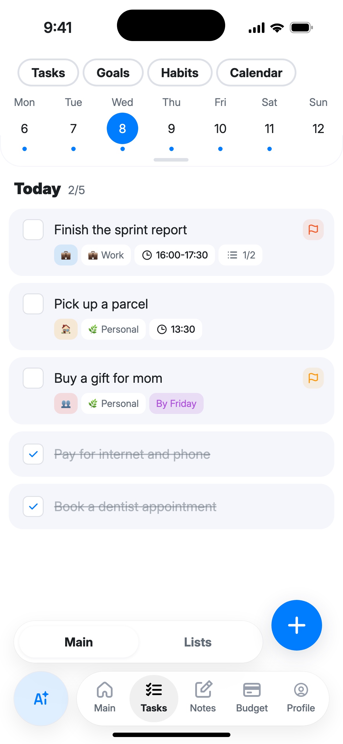 Tasks for today